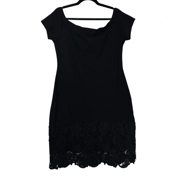 Haute Monde | Dresses | Haute Monde Black Crochet Lace Hem Short Sleeve  Stretchy Bodycon Mini Dress 3x | Poshmark